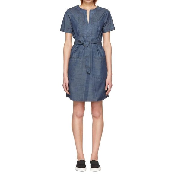 A.P.C. Indigo Cotton Italian Chambray Denim Tie-Front Jess Dress sz 34/XS Womens - Picture 14 of 16